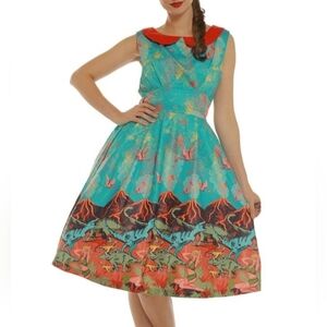 Lindy Bop Sorrell Dress In Volcano Print, VGUC, Size 8